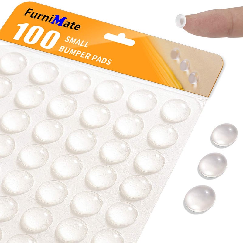 FURNIMATE Clear Cabinet Door Drawer Bumpers Pads 100PCS 8.5 x 2.5mm Small Rubber Bumper Pads Sound Dampening for Cabinet Doors Drawers Picture Frames Laptop - Image 1